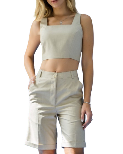 Beige Cotton Crop Top