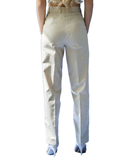 Beige Cotton Straight Pants