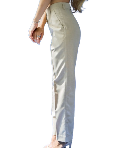 Beige Cotton Straight Pants