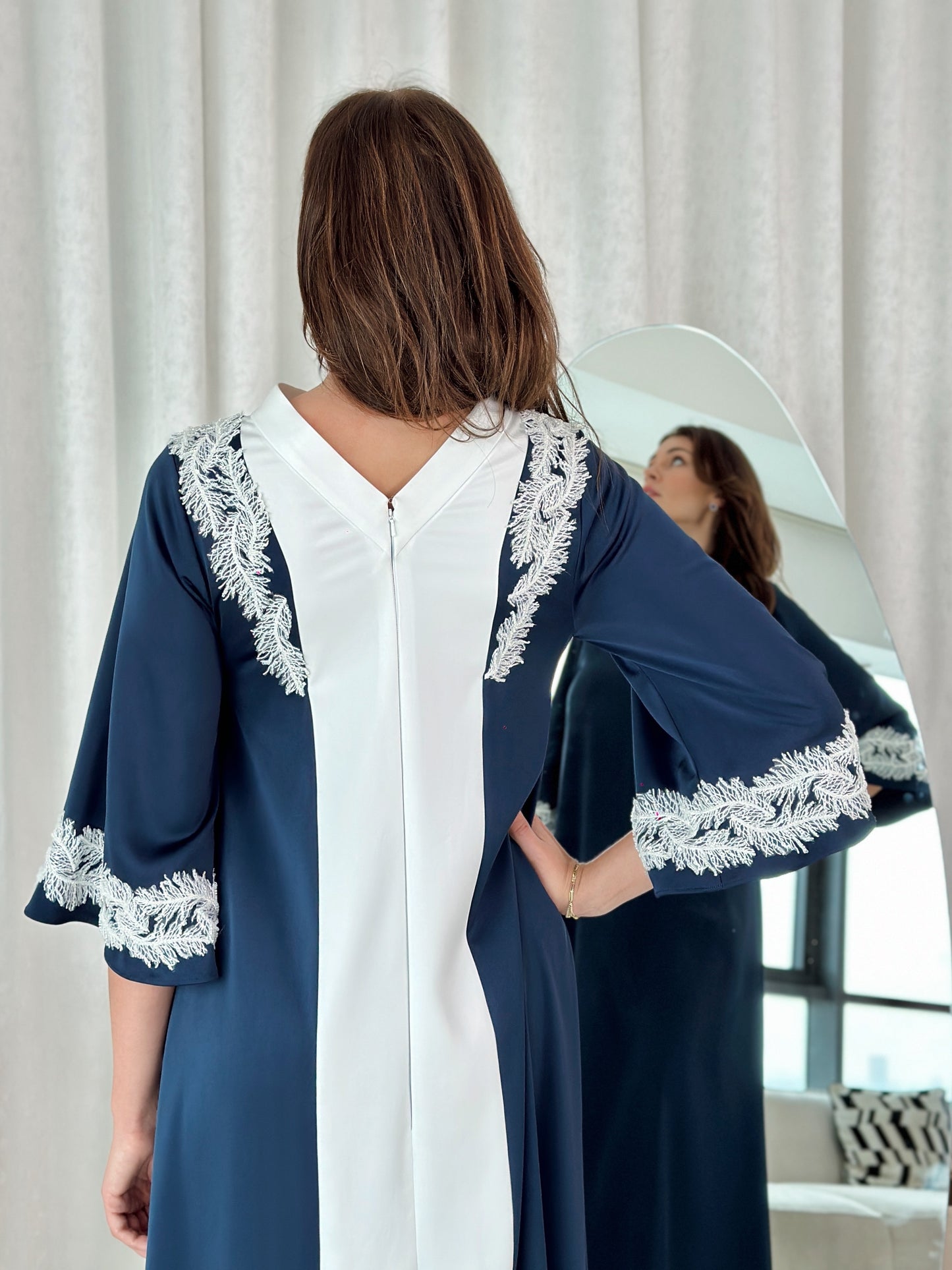 Navy Blue Kaftan with Handmade Embroidery